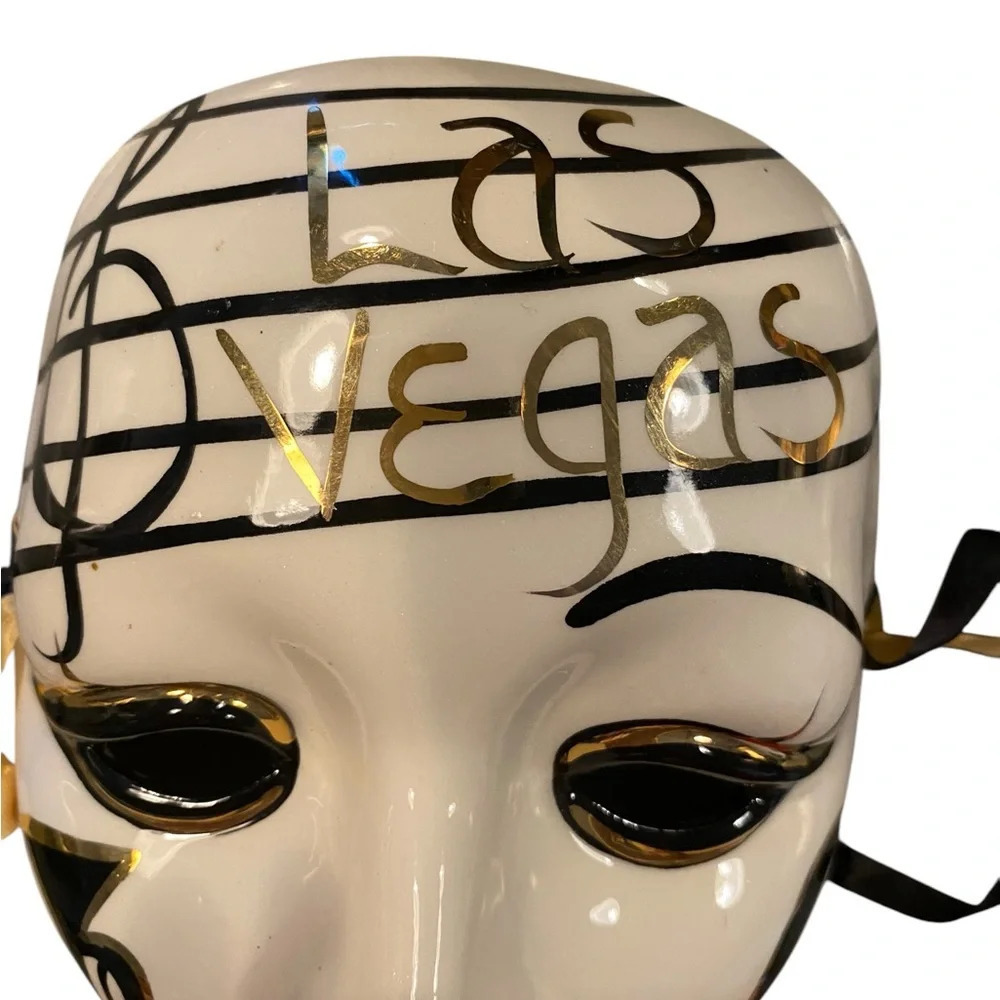 vintage venetian handmade ceramic gold black  and and white las vegas jazz mask - Picture 5 of 6